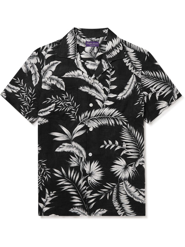 Photo: Ralph Lauren Purple label - Camp-Collar Floral-Print Linen Shirt - Black