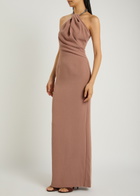 Solace London Riva Draped Crepe Gown Light Brown