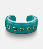 Octavia Elizabeth 18kt gold and turquoise cuff bracelet with emeralds