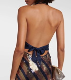 Rixo Sequined halterneck open-back gown