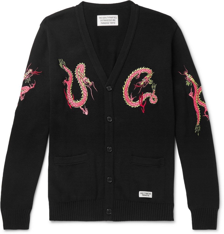 Photo: Wacko Maria - Embroidered Cotton and Silk-Blend Cardigan - Black