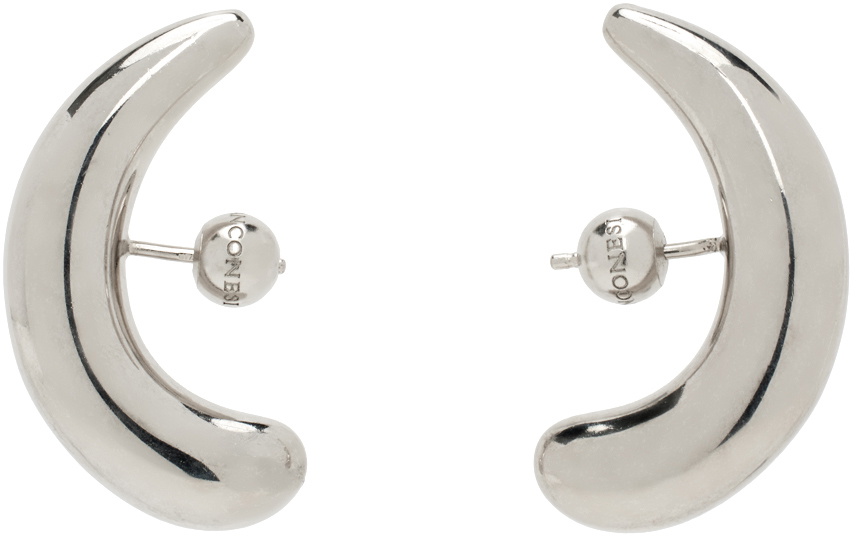 Pav Half Moon Hoop Earrings in Silver-Tone