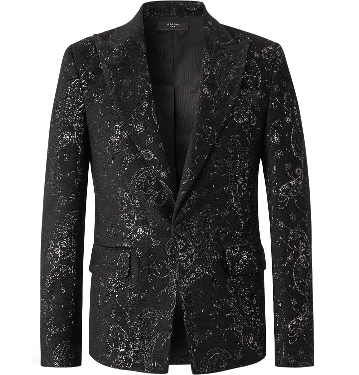 Photo: AMIRI - Slim-Fit Embroidered Velvet Suit Jacket - Black