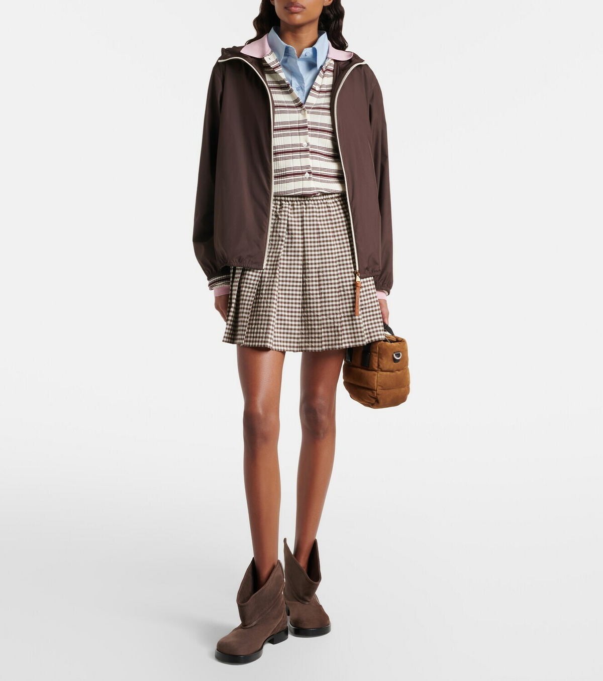Moncler Pleated gingham cotton-blend miniskirt