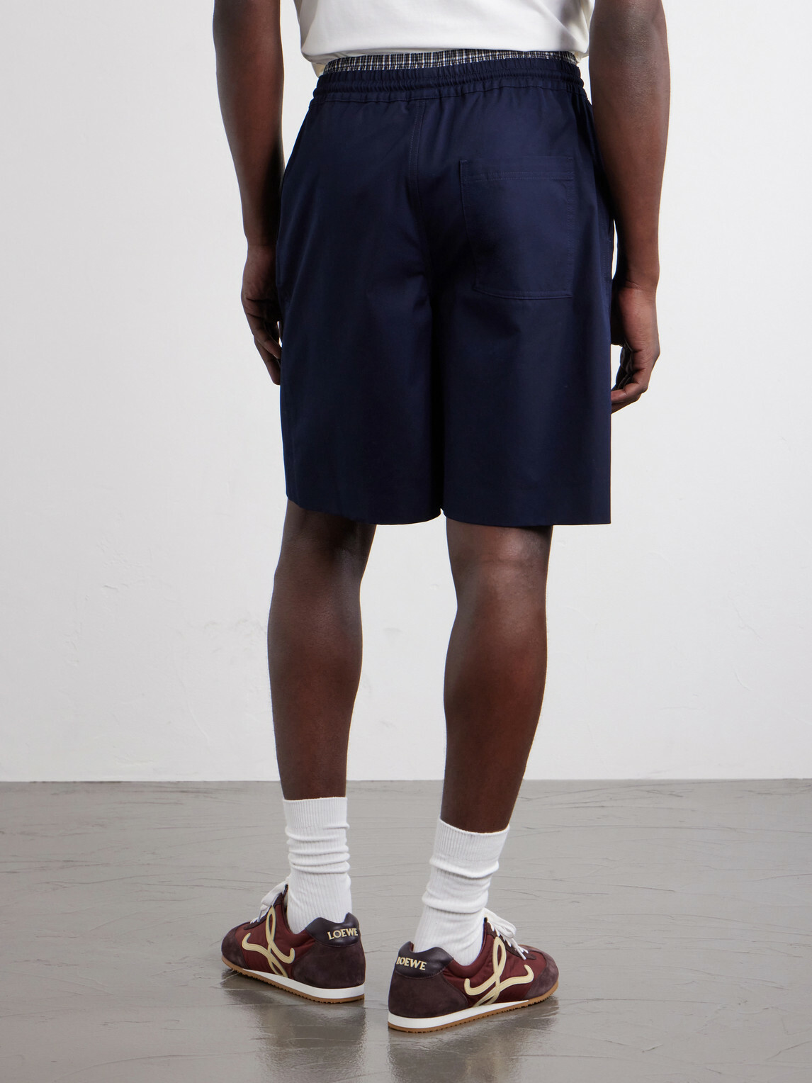 LOEWE - Straight-Leg Anagram-Embroidered Cotton-Twill Drawstring Shorts - Blue