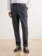 Brunello Cucinelli - Tapered Virgin Wool-Twill Cargo Trousers - Gray