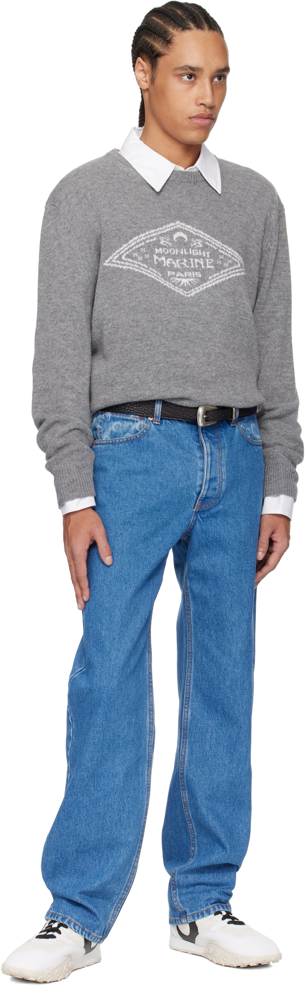 Marine Serre Gray Clean Wool Knit Crewneck Sweater