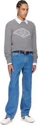 Marine Serre Gray Clean Wool Knit Crewneck Sweater