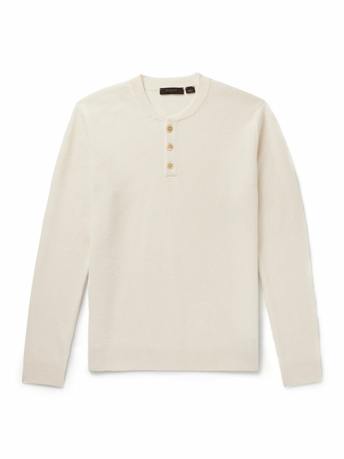 Incotex - Zanone Slim-Fit Ribbed Virgin Wool Henley Sweater - Neutrals