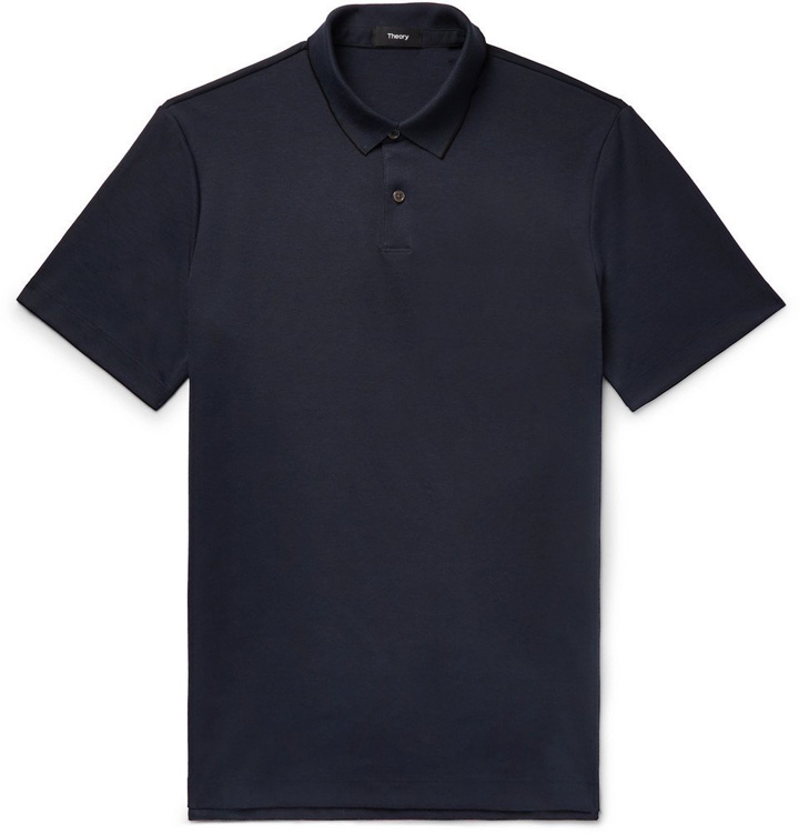Photo: Theory - Slim-Fit Pima Cotton-Blend Piqué Polo Shirt - Blue
