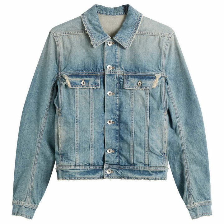 Photo: Rick Owens DRKSHDW Women's Denim Trucker Jacket in Washed Indigo