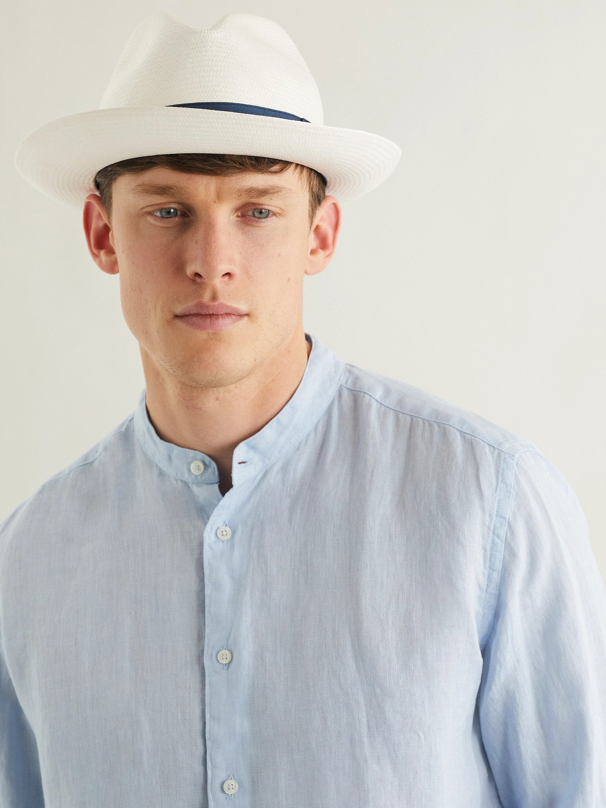 BORSALINO Grosgrain Trimmed Straw Panama Hat Neutrals Borsalino