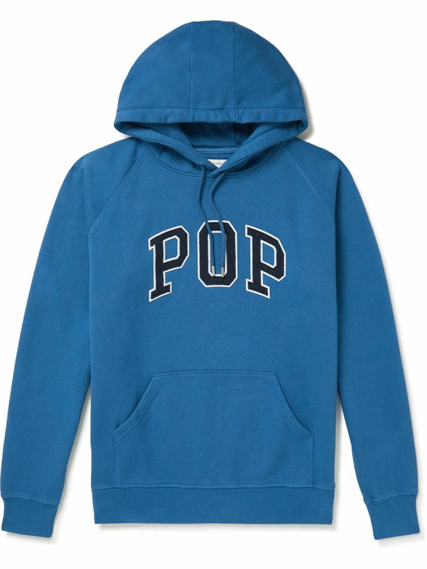 Photo: Pop Trading Company - Arch Logo-Appliquéd Cotton-Jersey Hoodie - Blue