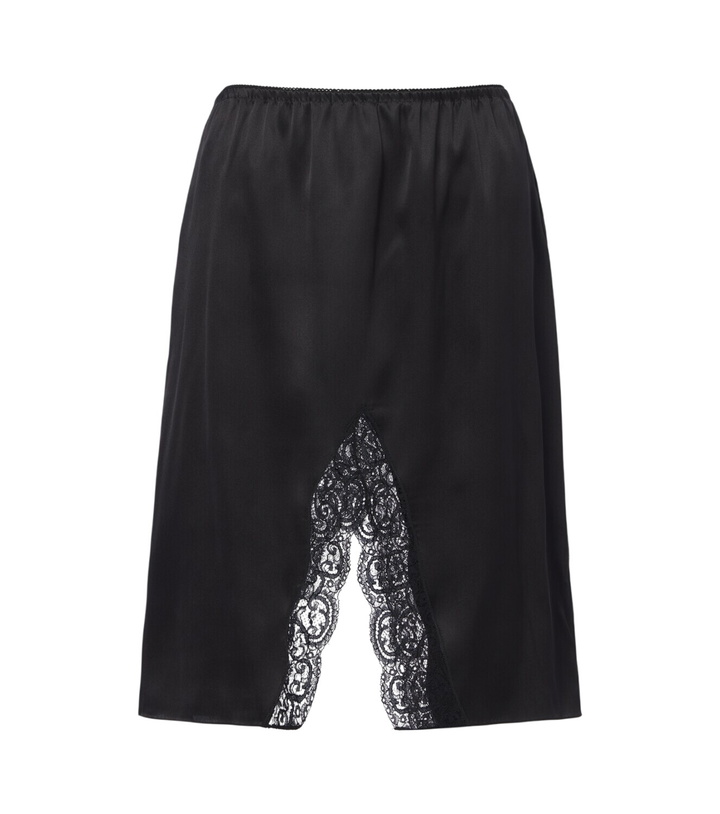 Photo: Saint Laurent Lace-trimmed silk satin slip skirt