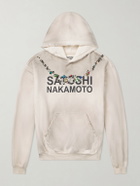 Satoshi Nakamoto - Necklace Logo-Print Embellished Distressed Cotton-Jersey Hoodie - White