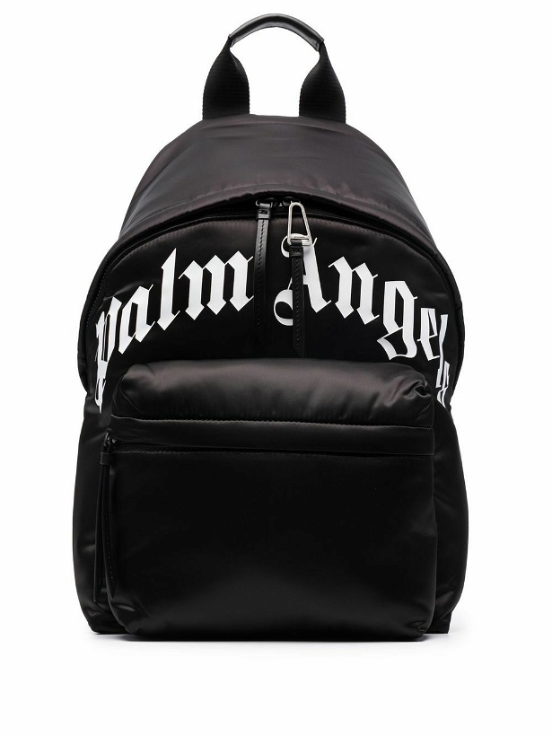 Photo: PALM ANGELS - Curved Logo Leather Backpack