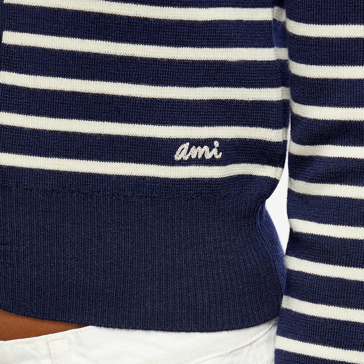 AMI Paris Women's AMI Sailor Stripe Cardigan in Nautic Blue AMI Paris Women's AMI Sailor Stripe Cardigan in Nautic Blue