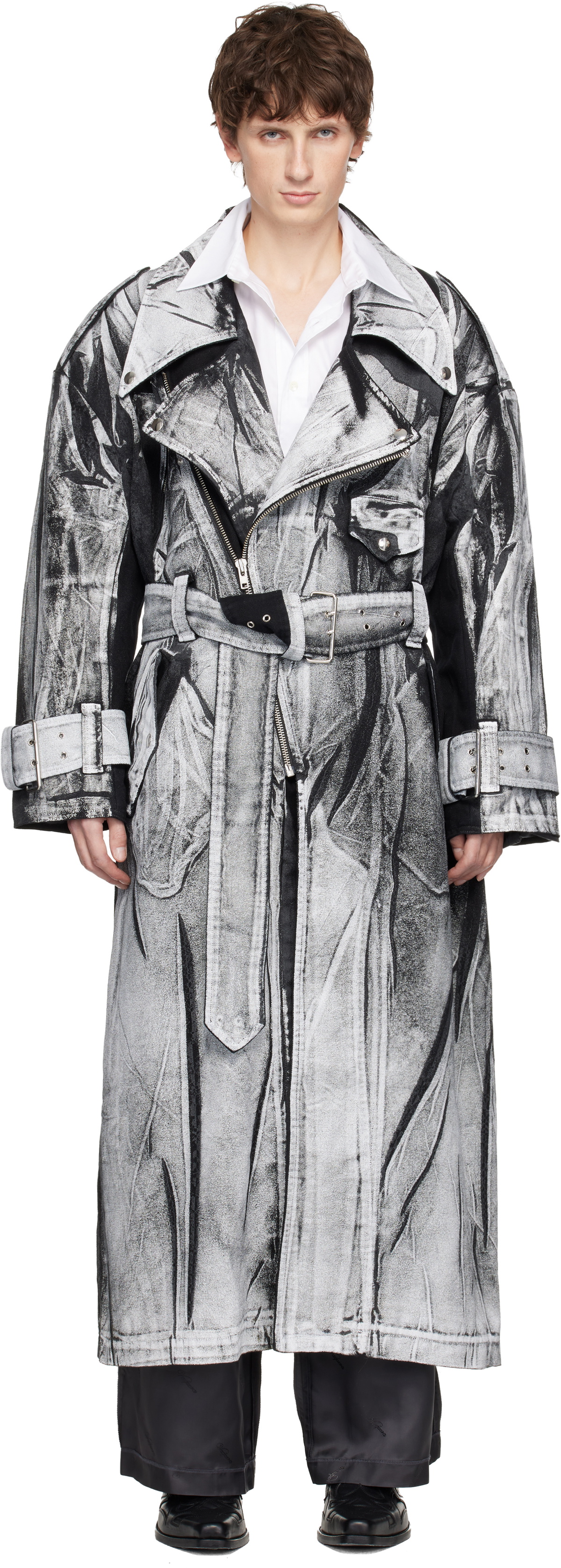 VAQUERA Black & White Painted Workwear Trench Coat