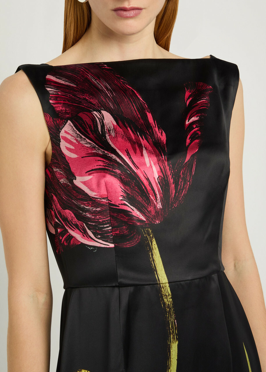 Erdem Floral Wide-neck Satin Gown Black