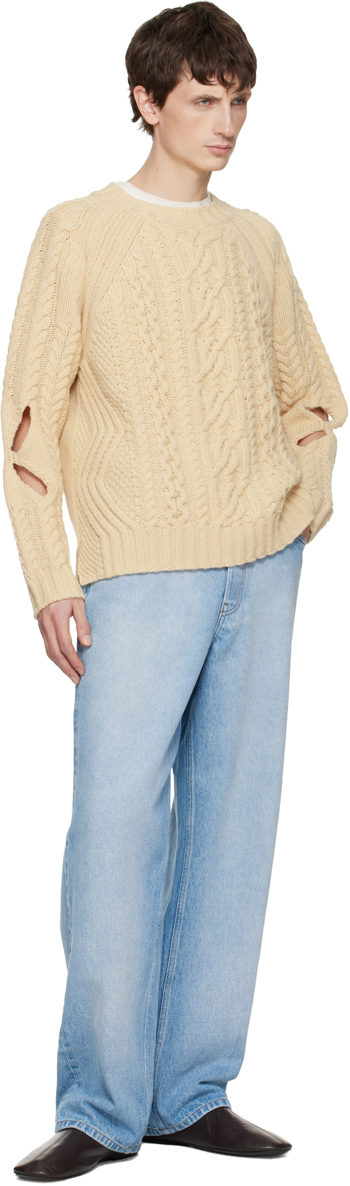 Stefan Cooke Beige Slashed Cable Sweater