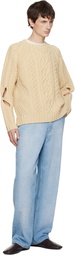 Stefan Cooke Beige Slashed Cable Sweater