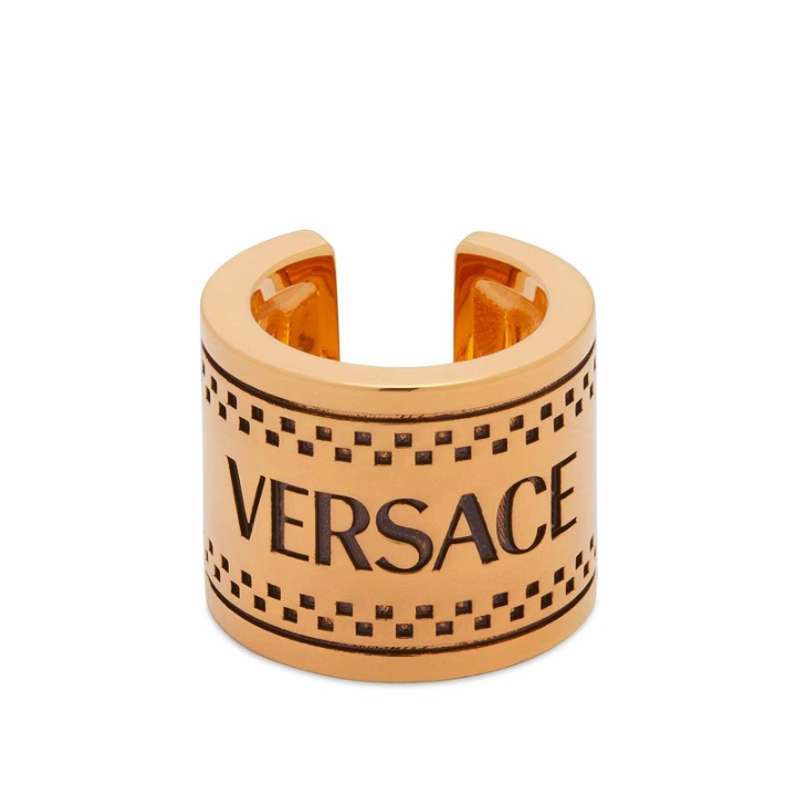 Photo: Versace Women's Chunky Logo Ring in Gold/Black