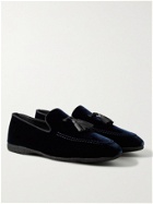 PAUL STUART - Hope Leather and Grosgrain-Trimmed Velvet Tasselled Slippers - Blue