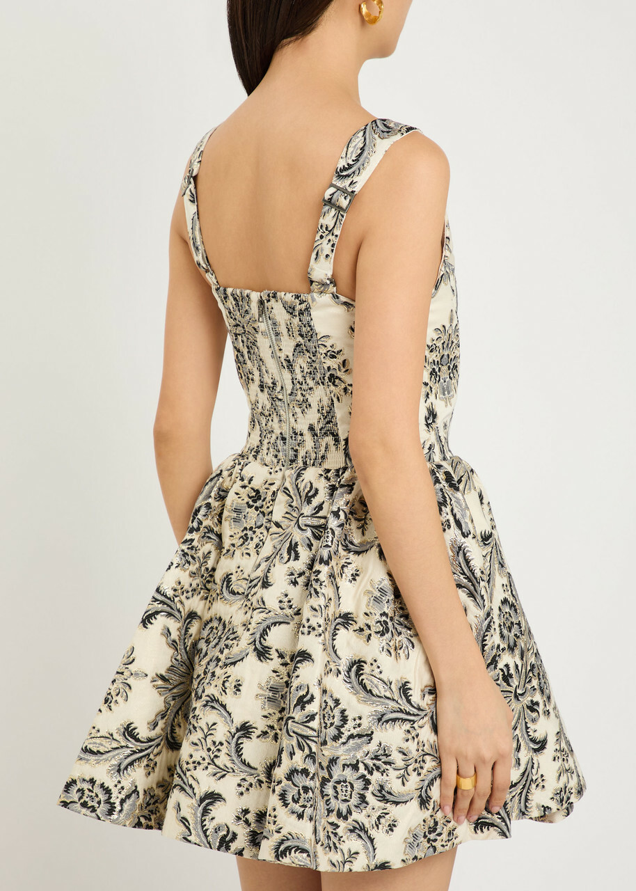 Alice + Olivia Guinevere Bustier Floral-jacquard Woven Mini Dress Black