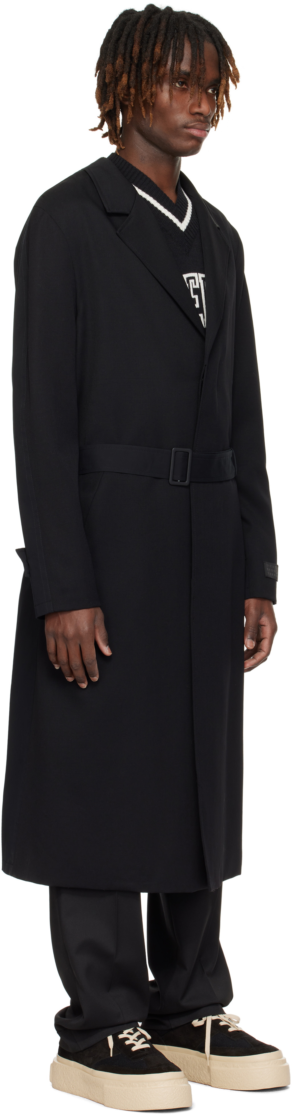 MM6 Maison Margiela Black Wool & Cotton Gabardine Trench Coat MM6