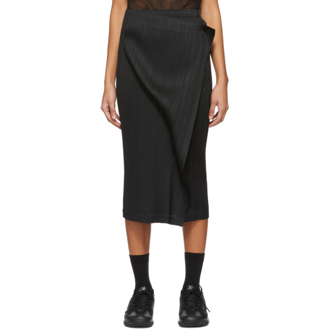 Pleats Please Issey Miyake Black Wrap Panel Skirt Pleats Please