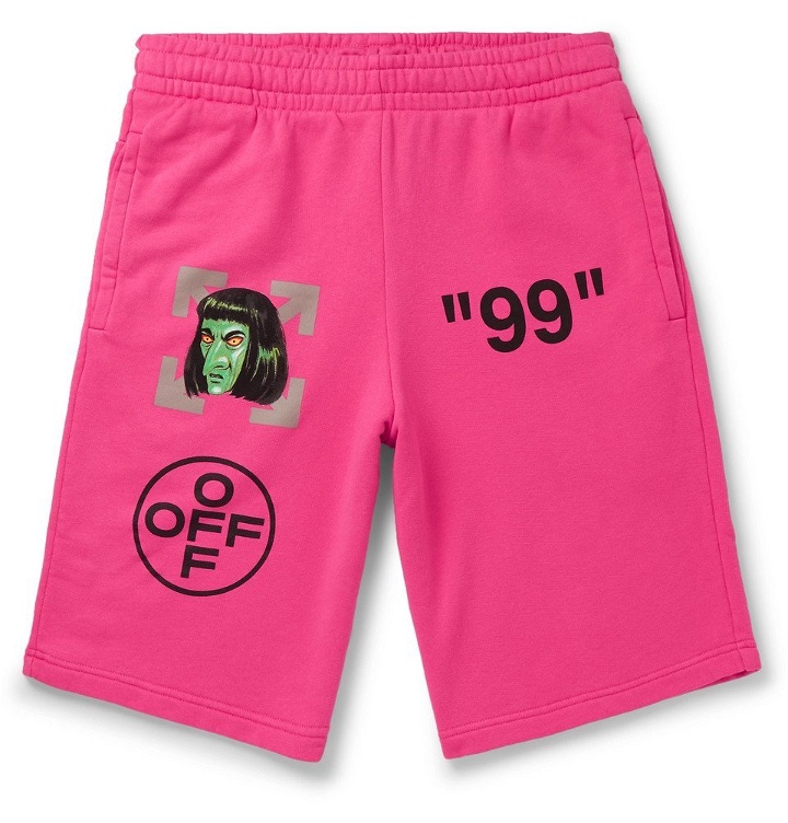 Photo: Off-White - Slim-Fit Printed Loopback Cotton-Jersey Shorts - Men - Pink