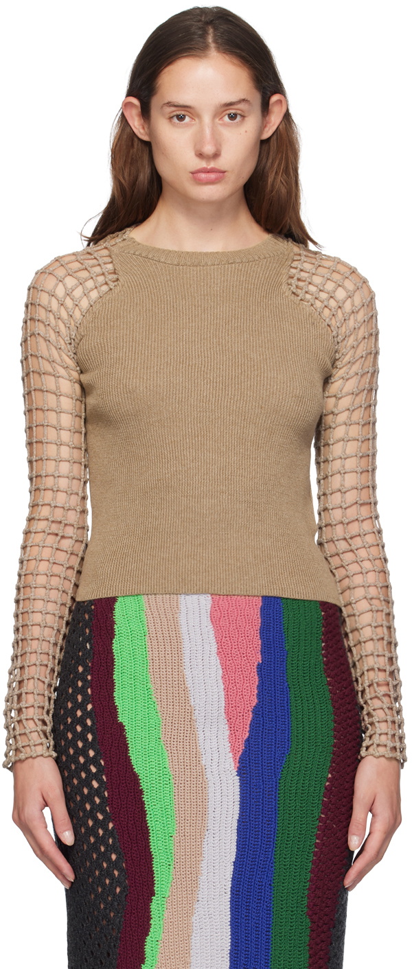 Isa Boulder Grey Crochet-Sleeve T-Shirt Isa Boulder