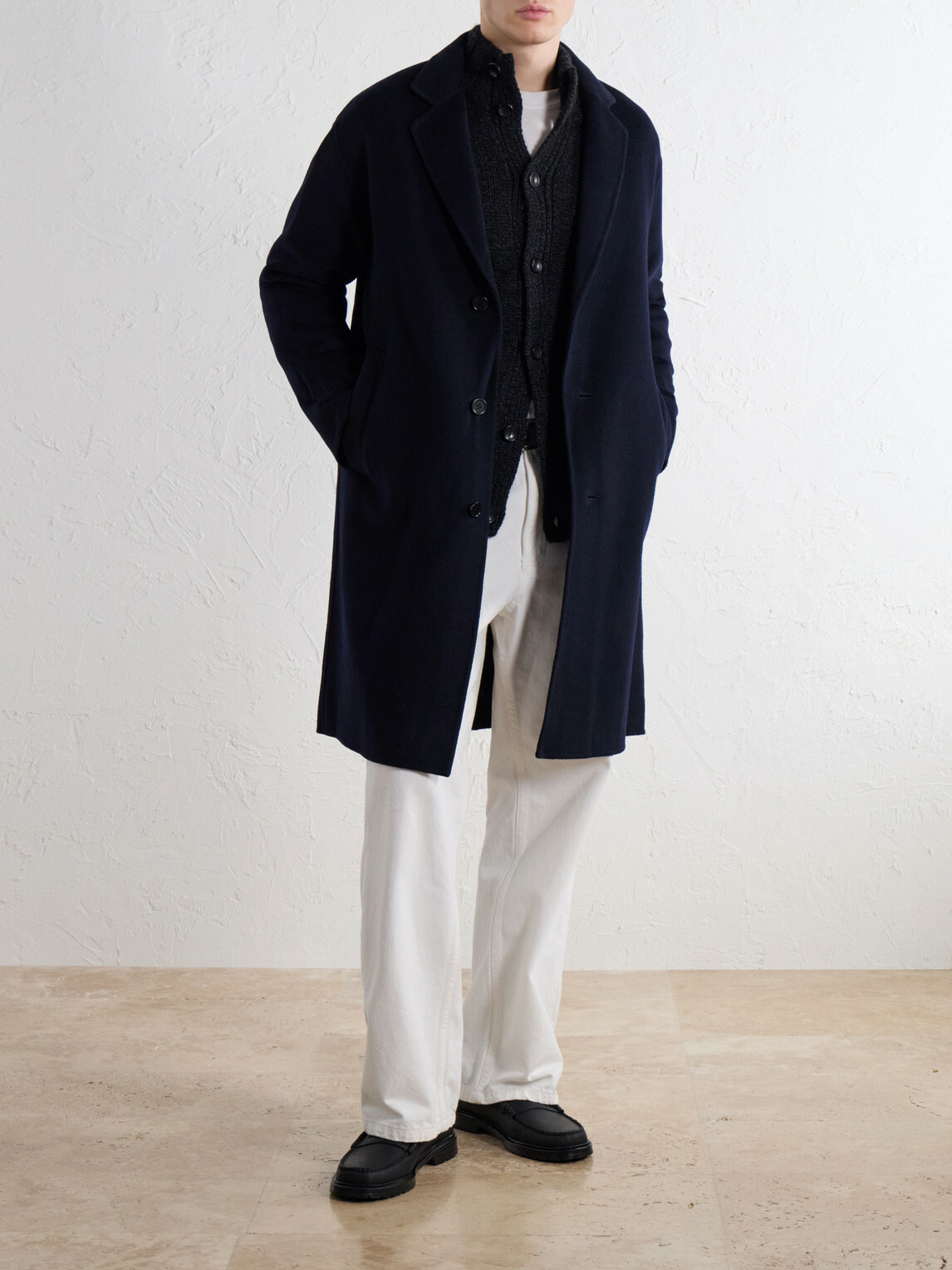 NN07 - Kendrick 8447 Brushed Woven Wool-Blend Coat - Blue