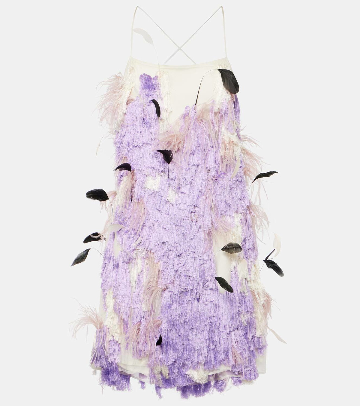 Xu Zhi Feather-trimmed silk minidress