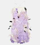 Xu Zhi Feather-trimmed silk minidress