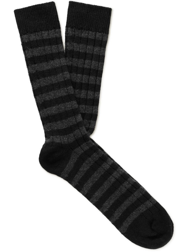 Photo: William Lockie - Striped Ribbed Cashmere-Blend Socks - Black