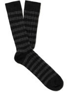 William Lockie - Striped Ribbed Cashmere-Blend Socks - Black