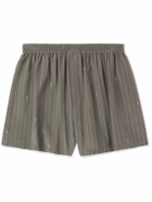 SAINT LAURENT - Straight-Leg Logo-Print Pinstriped Silk Shorts - Gray