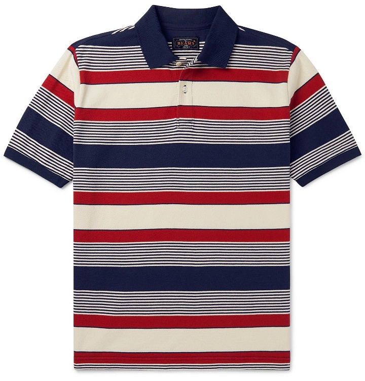 Photo: Beams Plus - Striped Cotton-Piqué Polo Shirt - Blue