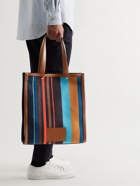 PAUL SMITH - Leather-Trimmed Striped Recycled Canvas Tote Bag