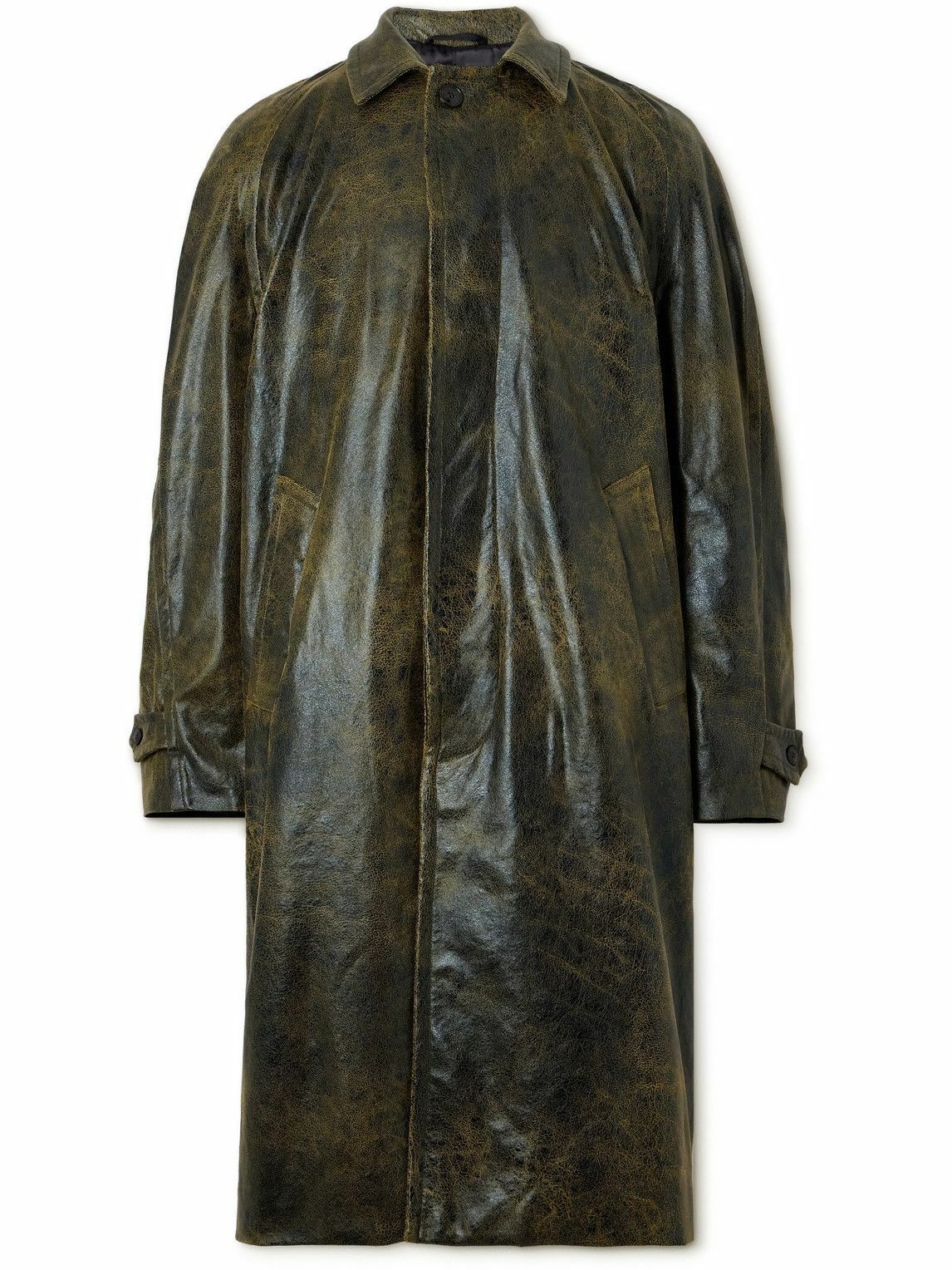 Photo: 4SDesigns - Distressed Faux Leather Trench Coat - Green