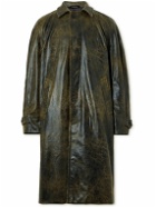 4SDesigns - Distressed Faux Leather Trench Coat - Green