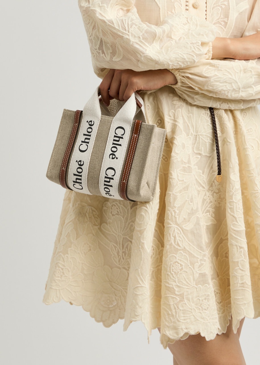 Chloe Woody Mini Canvas Tote - White - One Size