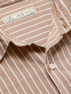 UMIT BENAN B - Striped Silk and Cotton-Blend Satin Shirt - Brown