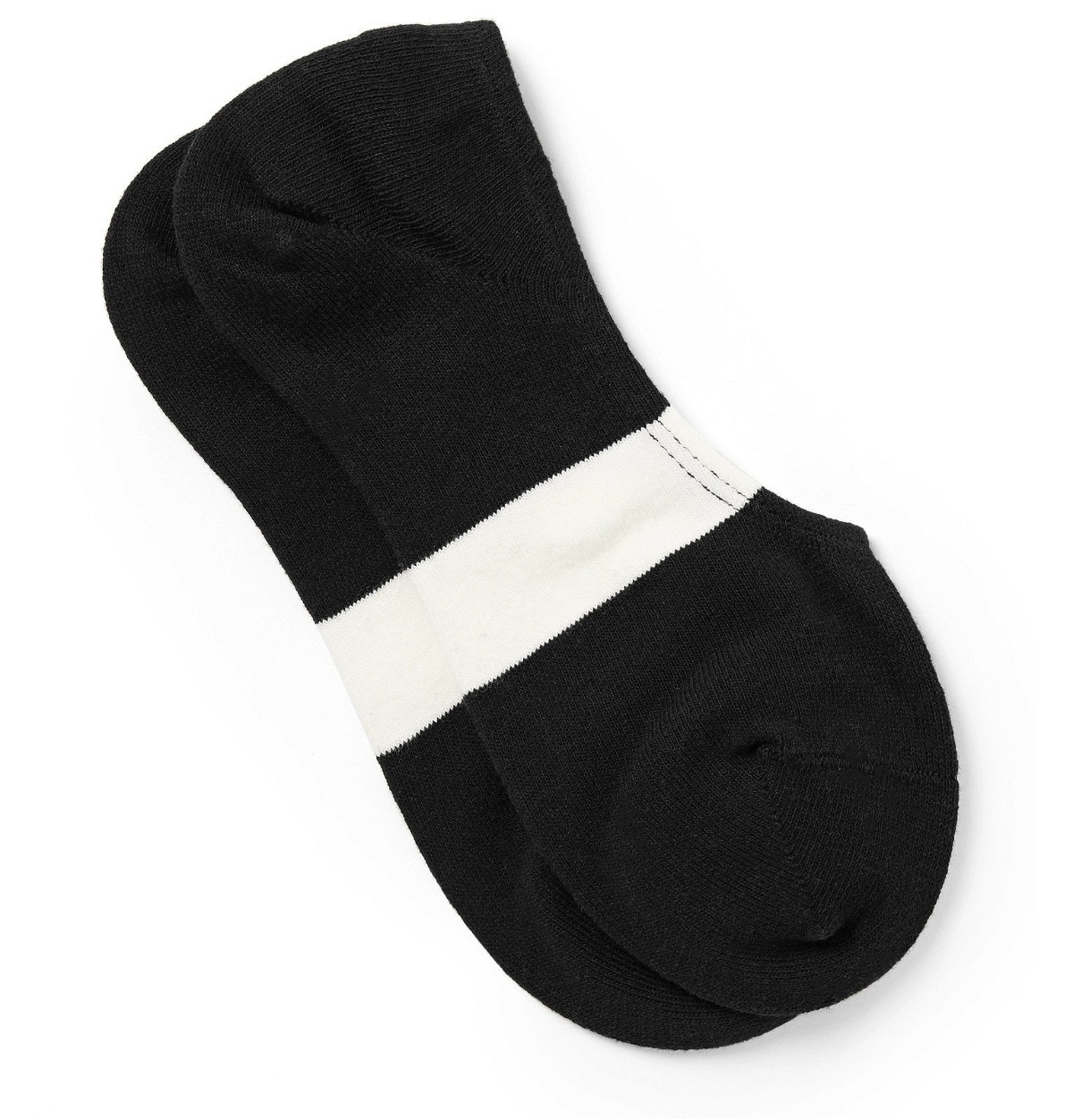Photo: N/A - Striped Stretch Cotton-Blend No-Show Socks - Black