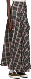 ERL Brown & Blue Check Maxi Skirt
