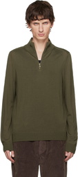 Paul Smith Khaki Merino Wool Half-Zip Sweater