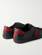 GUCCI - Ace Webbing-Trimmed Leather Sneakers - Black