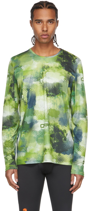 Photo: Off-White Green Active Logo Print Mesh Long Sleeve T-Shirt