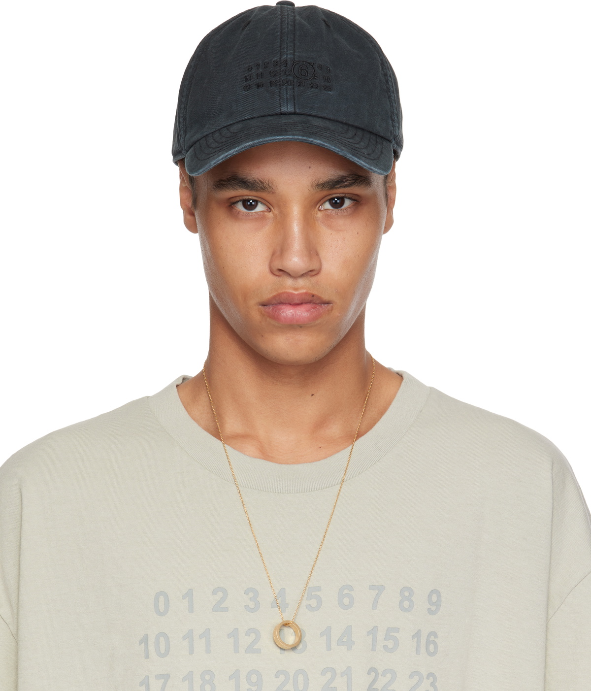 MM6 Maison Margiela Men's Number Logo Cap in Washed Black
